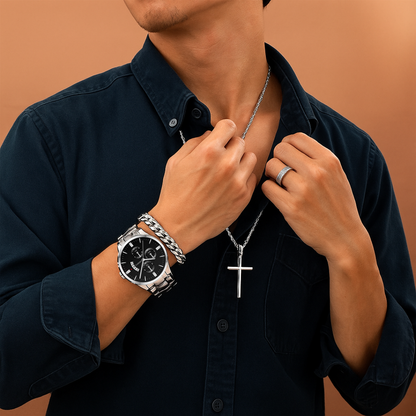 Reloj en Juego Geneva de Acero | 4 Piezas