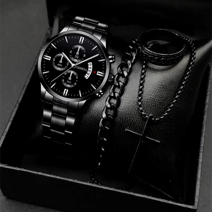 Reloj en Juego Geneva de Acero | 4 Piezas