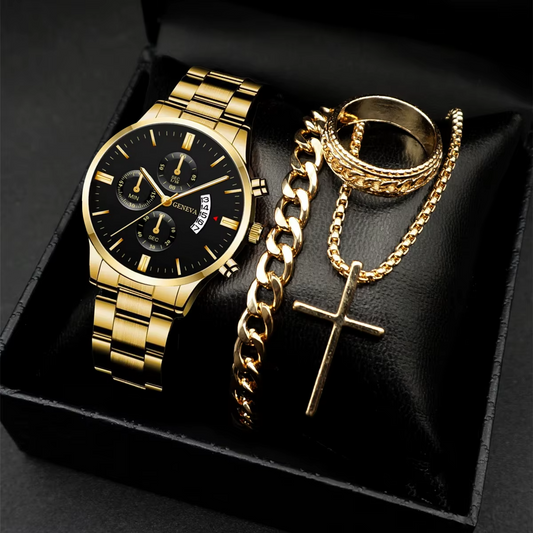 Reloj en Juego Geneva de Acero | 4 Piezas