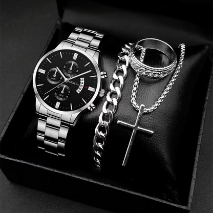Reloj en Juego Geneva de Acero | 4 Piezas